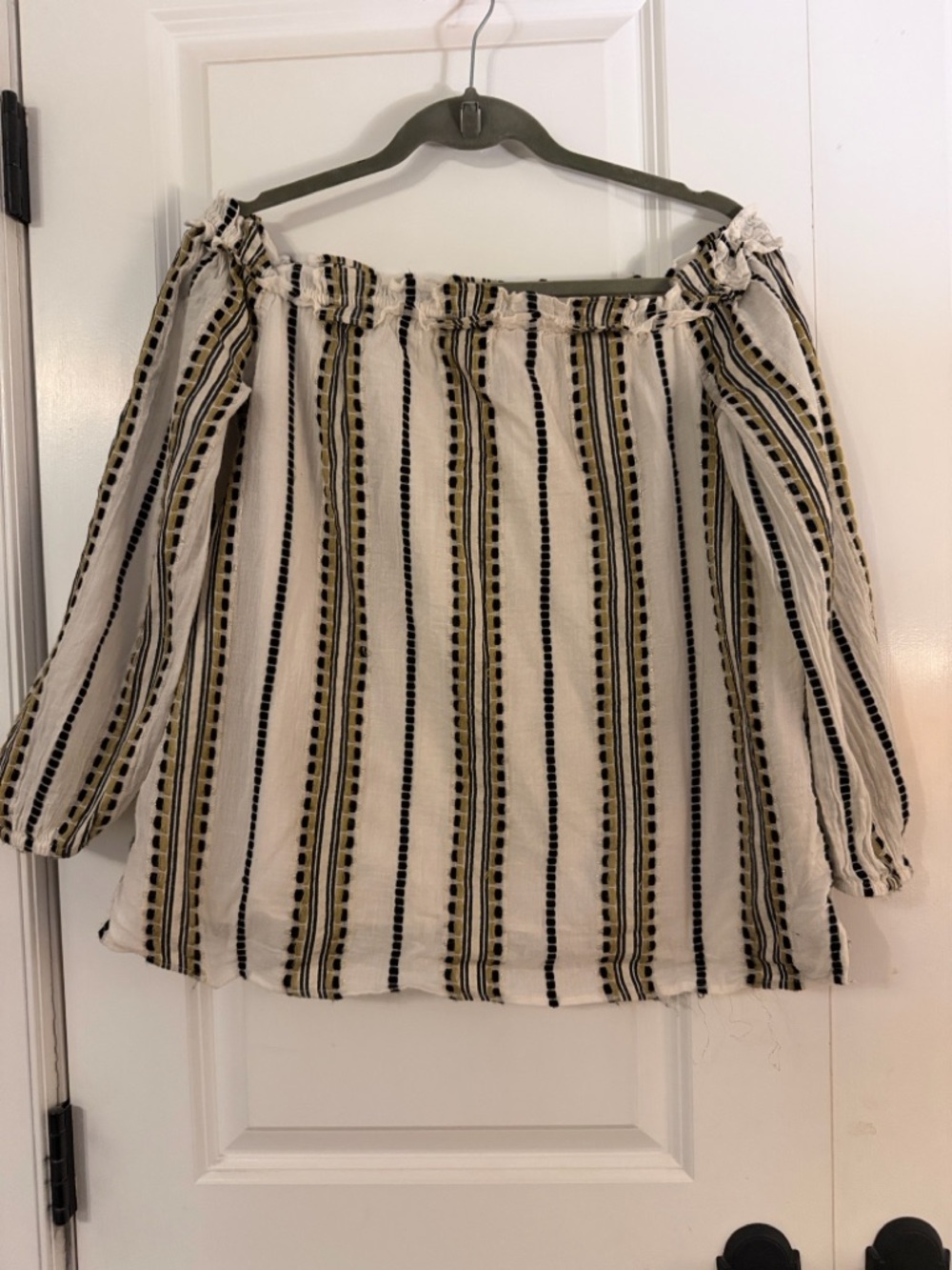 Off-Shoulder Striped Peasant Top in Cream and Black